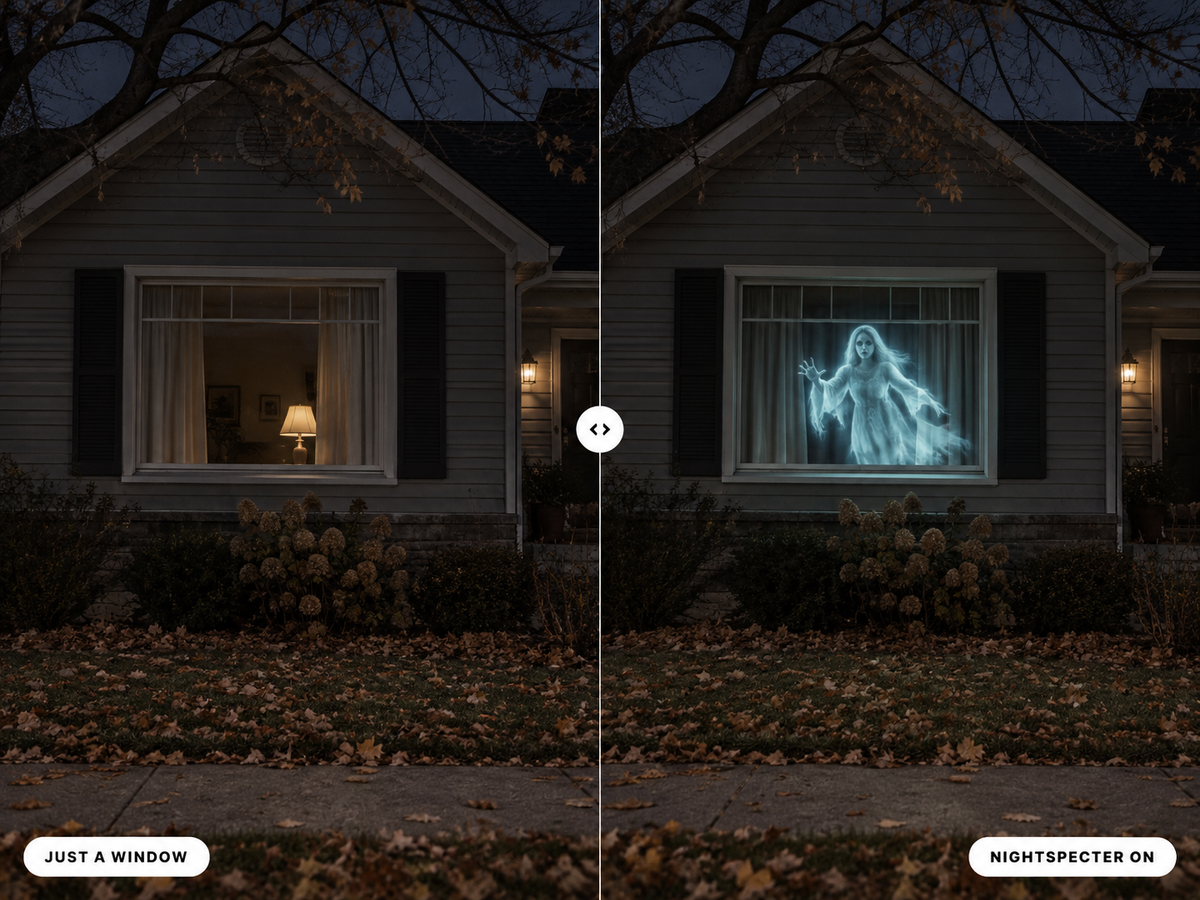 The same front window before and after the NightSpecter scene is switched on.